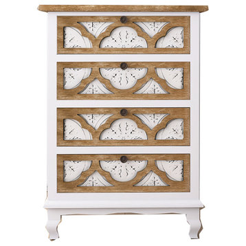 22" 4-Drawers Accent Cabinet, White and White Wash