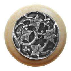 Inviting Home Inc. - Ivy With Berries Natural Wood Knob, Unfinished With Antique-Style Pewter - Cabinet And Drawer Knobs