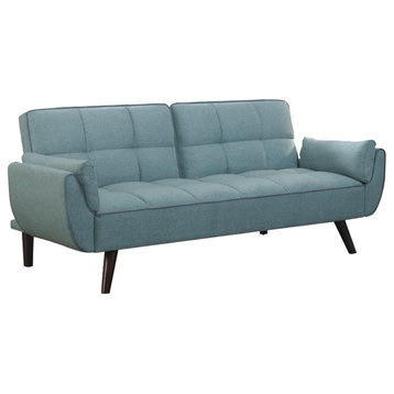 Sofa Bed with Biscuit Tufted, Turquoise Blue and Walnut