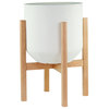XX Large Fiber Clay Pot 16'' White With Wood Plant Stand Set Natural Color