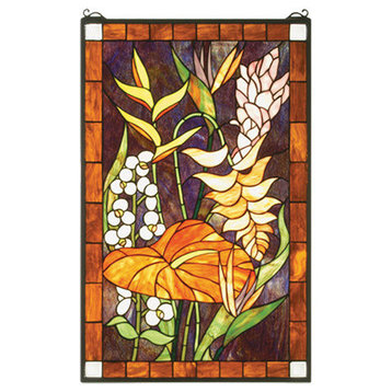 Meyda Tiffany 51539 Tropical Floral Tiffany Stained Glass Window Pane