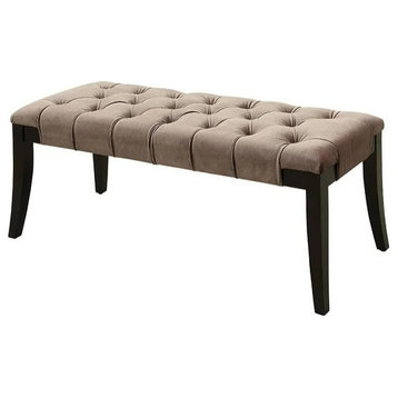 Contemporary Accent Bench, Hardwood Legs With Button Tufted Velvet Seat, Brown