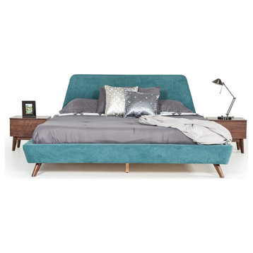 Orlando Mid-Century Modern Teal and Walnut Bed, King