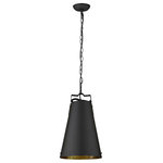 Trend Lighting - Faza 1-Light Matte Black Pendant - Add a dash of industrial-chic style to your space with Faza.  The large, black cone-shaped shade of iron commands attention.  Its gold leaf interior contrasts beautifully with the matte exterior.