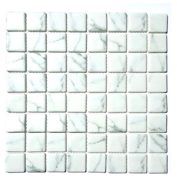 Glass Mosaic Tile Sheet Carrara Square 1.5" Marble