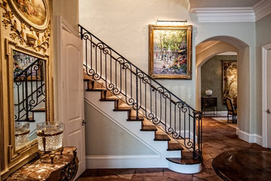Mid-sized tuscan entryway photo in Dallas with beige walls and a white front door