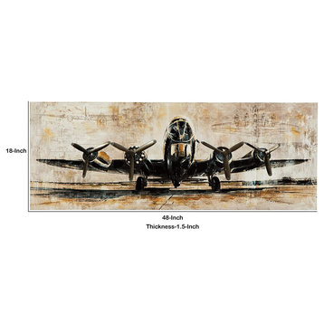 Benzara BM209415 Canvas Wall Art with Airplane Print, Brown & Black