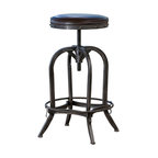 Denise Austin Home Brixton Adjustable Swivel Bar Stool, Brown Leather