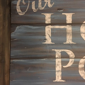 New England Harbor Town Mural, hand painted throughout a lower level