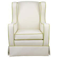Contemporary Gliders Faux Leather Penelope Glider, White With Spring Green Piping