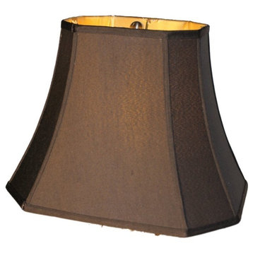 16" Silk Shantung Black Lamp Shade Rectangle Cut Corner Gold Fabric Lining