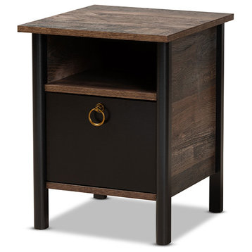 Kennie Modern Contemporary Two-Tone Rustic Brown and Black Wood Nightstand