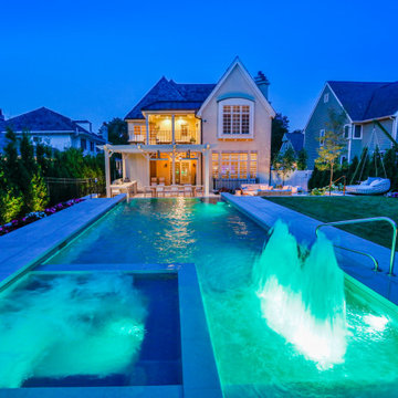 Hinsdale, IL Rectilinear Pool with Hot Tub Inside and Infinity Edge