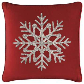 Sparkles Home Rhinestone Snowflake Pillow - 16x16" - Red Velvet