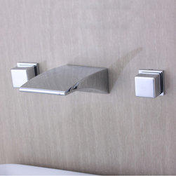 Modern Design Chrome Finish Widespread Waterfall Bathroom Sink Tap T6038 - Bathroom Sink Faucets