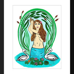 Fine Art Prints-Art Nouveau Mermaid with Swans - Products