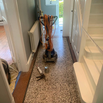 Cracked Edwardian Terrazzo Hallway Floor Renovated in Knighton Leicester