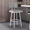 Callisto 30" Barstool, Brushed Stainless Steel and Gray Faux Leather