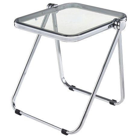 LeisureMod Lawrence Modern Rectangular Folding Table With Aluminum Frame, Transparent Black