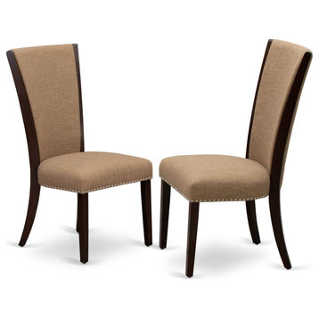 Set Of 2, Upholstered Dining Chair, Mahogany Solid Wood Structure, Fabric Seat