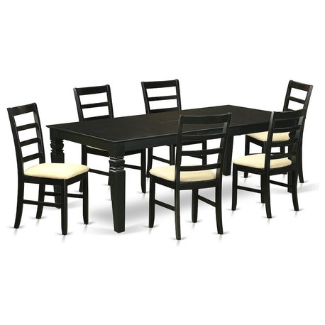 7-Piece Kitchen Table Set With a Dining Table and 6 Microfiber Chairs, Black