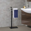 Lembo Freestanding Bathroom Towel Rack With Two Bars, Black, Chrome Metal