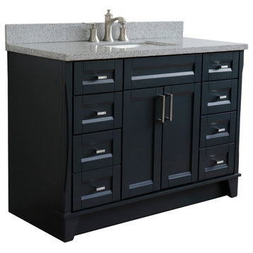 49" Single Sink Vanity, Dark Gray Finish With Gray Granite And Rectangle Sink