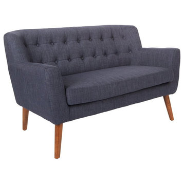 OSP Home Furnishings Mill Lane Loveseat in Navy Blue Fabric with Coffee Legs