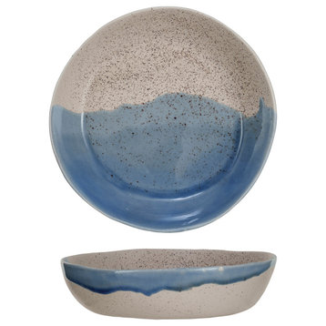 Stoneware Serving Bowl With Crackle Glaze, Blue and Cream