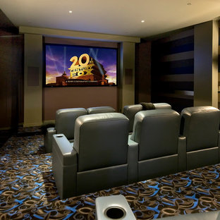Home theater - contemporary enclosed carpeted and multicolored floor home theater idea in San Francisco