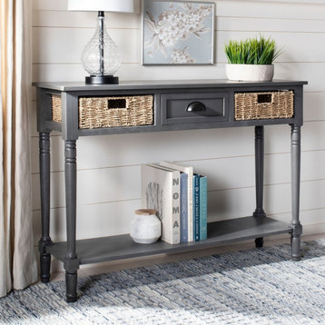 Rosa Wicker Console Table With Storage Grey