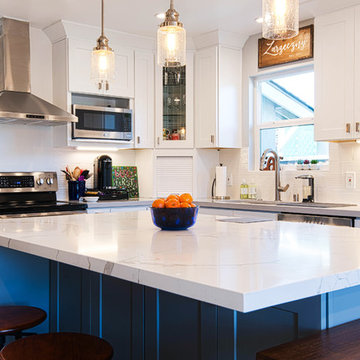 San Jose White Shaker Kitchen Remodel- semi custom cabinets, quartz counter tops