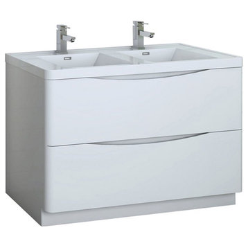 Fresca Tuscany 48" Free Standing Double Sinks Bathroom Cabinet in Glossy White