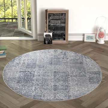 Chiara Rose Home and Kitchen Rubber Back Non-Skid/Slip Area Rug, 4'7" Round
