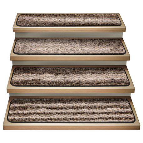 Set of 15 Attachable Carpet Stair Treads Black Ripple, 8"x27"