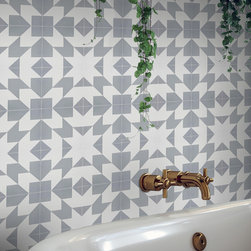 Moroccan Mosaic & Tile House - 8"x8" Oujda Handmade Cement Tile, Gray/White, Set of 12 - Wall And Floor Tile