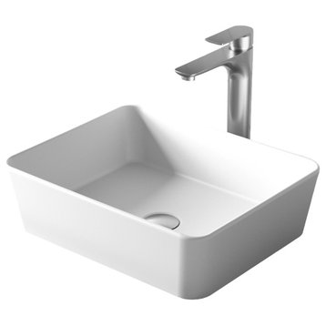Karran White Acrylic 18" Rectangular Vessel Sink and Faucet Kit, Stainless Steel