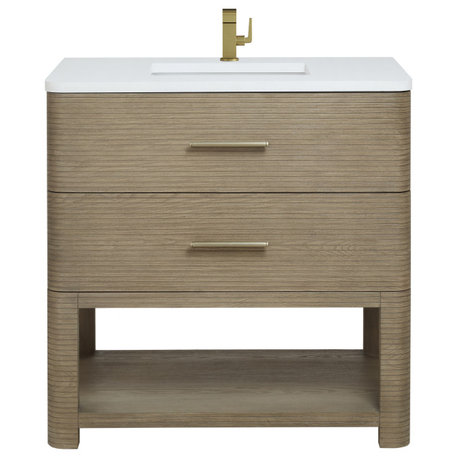 Lucian 36" Single Vanity, Carbon Oak, Pebble Oak, 36, White Zeus