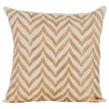 Art Deco 22"x22" Linen White Decorative Pillows Cover, Golden Divide
