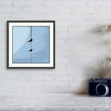 Swallow's On A Wire With A Blue Sky Framed Print - Frame Matte Black - Square