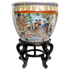 In Stock 16 Satsuma Garden And Peacock Porcelain Fishbowl Asian Indoor Pots And Planters By Oriental Furniture Houzz