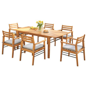 Vifah Gloucester Contemporary 7-Piece Solid Wood Patio Dining Set in Natural