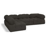 Meridian Furniture - Ames Boucle Fabric L-Shaped Modular Sectional, Brown, 4-Piece: 2 Armless Chair, 2 Corner Chair - Introduce a touch of modern sophistication to your living area with the exquisite Ames Boucle Fabric Sectional. With plush brown boucle fabric and unique design, it will elevate the visual appeal of your living space. This elegant and captivating sectional can be mixed and matched with other pieces from the collection to create an endless array of stunning looks. So, get ready to transform your living area into an inviting and stylish haven with the Ames Boucle Fabric Sectional.