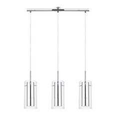 3X50W Multi Light Pendant, Chrome Finish & Clear Glass