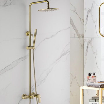 Luxury Complete Shower System With Rough-In Valve, Brushed Gold