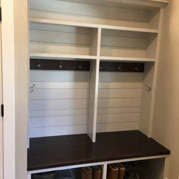 Custom Fabricated Walnut and Shiplap Mud Room Station