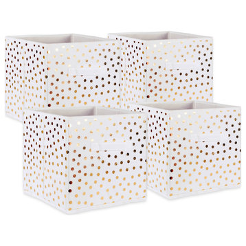Nonwoven Polyester Cube Small Dots White/Gold Square 11"x11"x11", Set Of 4