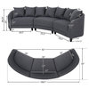 McCardell Fabric 3 Seater Curved Sectional Sofa, Charcoal + Dark Brown