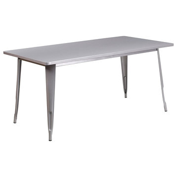Outdoor Dining Table, Metal Construction With Rectangular Top, Silver