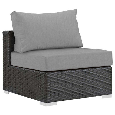 Modway Sojourn Aluminum Fabric and Rattan Patio Armless Chair in Canvas/Gray